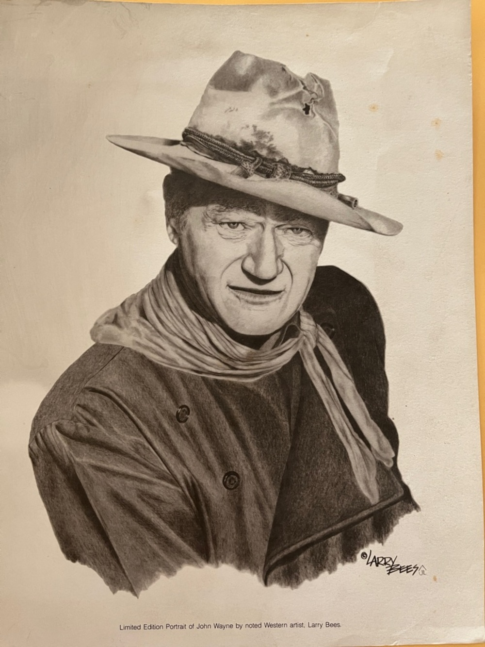 Limited Edition Portrait Of John Wayne by noted Western artists, Larry Bees